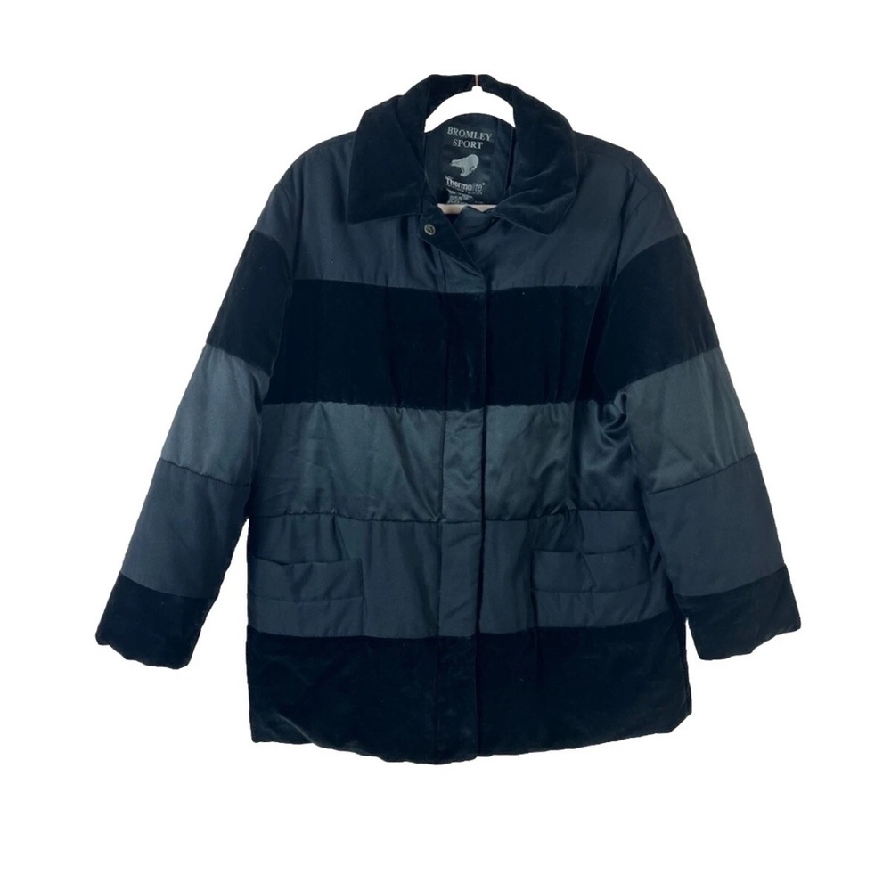 VINTAGE BRAMLEY SPORT womens L P black velvet patch Dupont Thermolite puffy coat